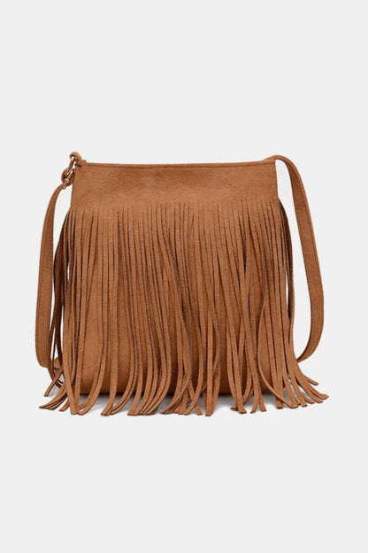 Suede Fringe Shoulder Bag Caramel One Size Easy Apparels
