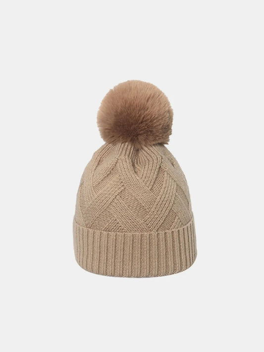 Roll Rim Hat with Pompom Camel One Size Easy Apparels