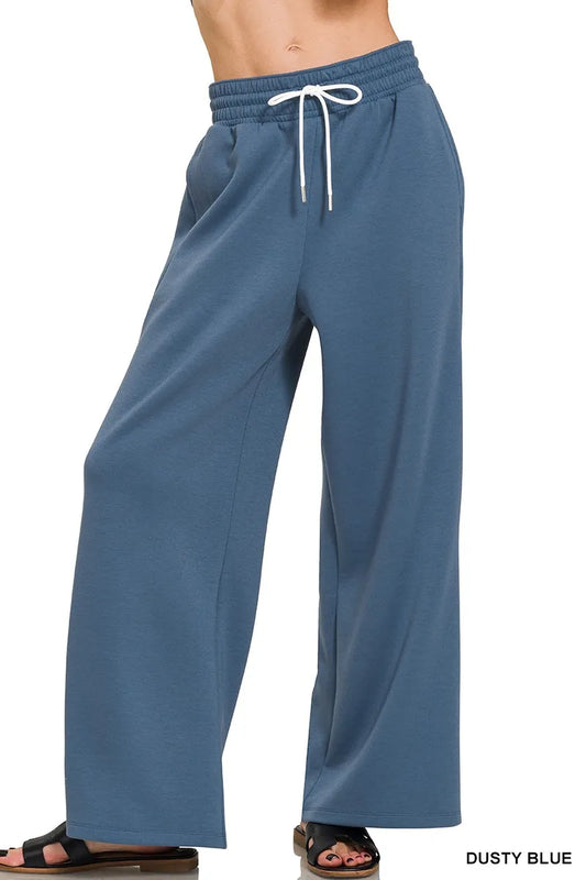 Zenana Scuba Drawstring Pants DUSTY BLUE Easy Apparels