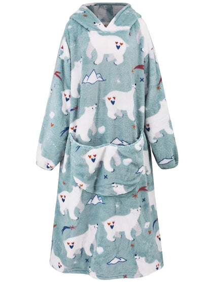 Fuzzy Pocketed Long Sleeve Hooded Lounge Dress Easy Apparels