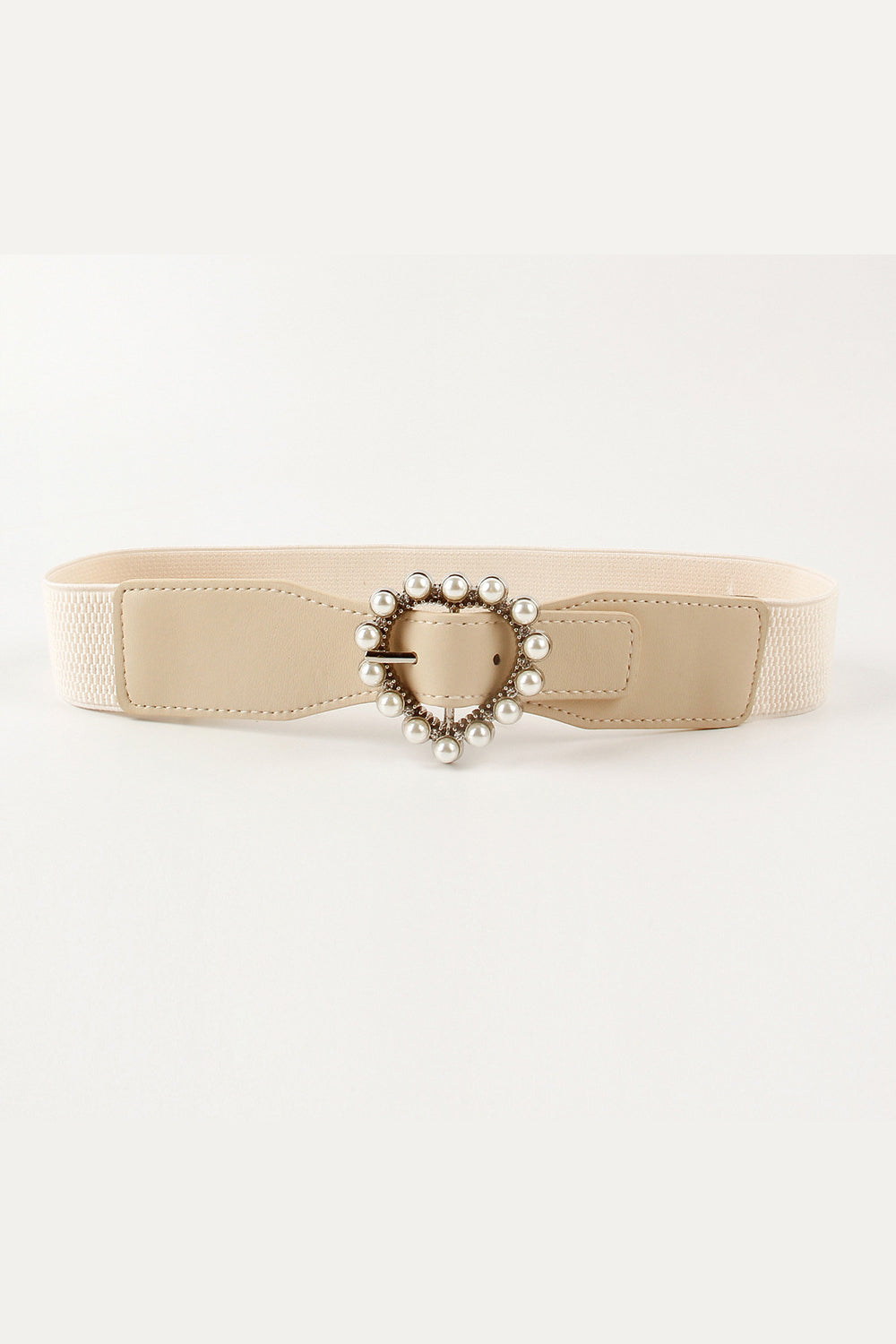 Pearl Heart Buckle Elastic Belt Ivory One Size Easy Apparels