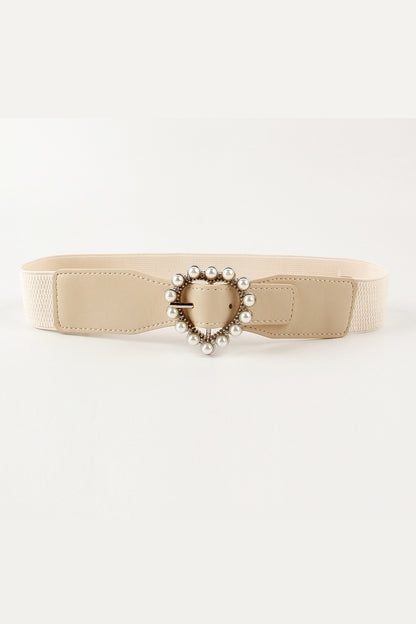 Pearl Heart Buckle Elastic Belt Ivory One Size Easy Apparels
