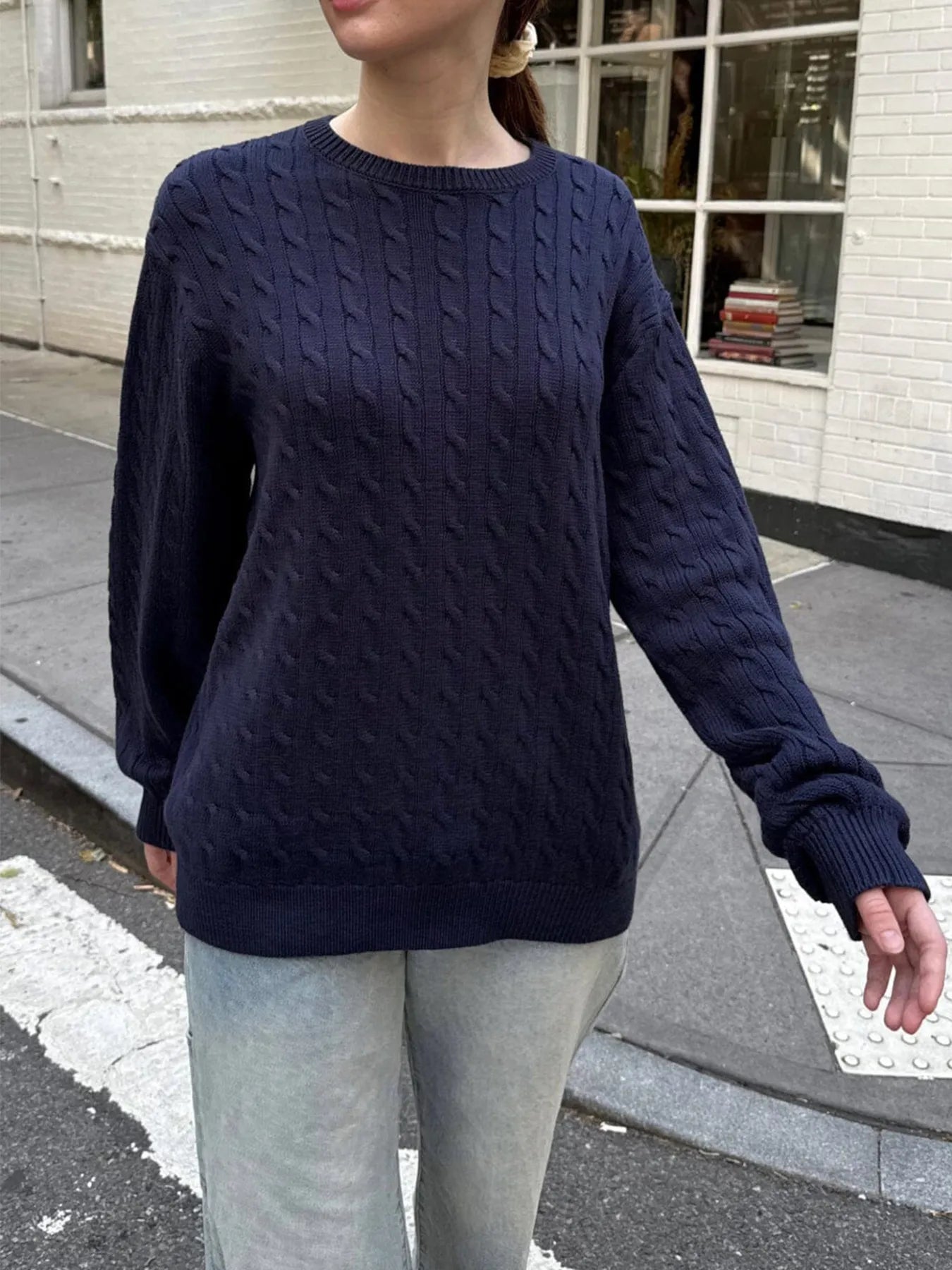 Trendsi Cable-Knit Round Neck Pullover Sweater