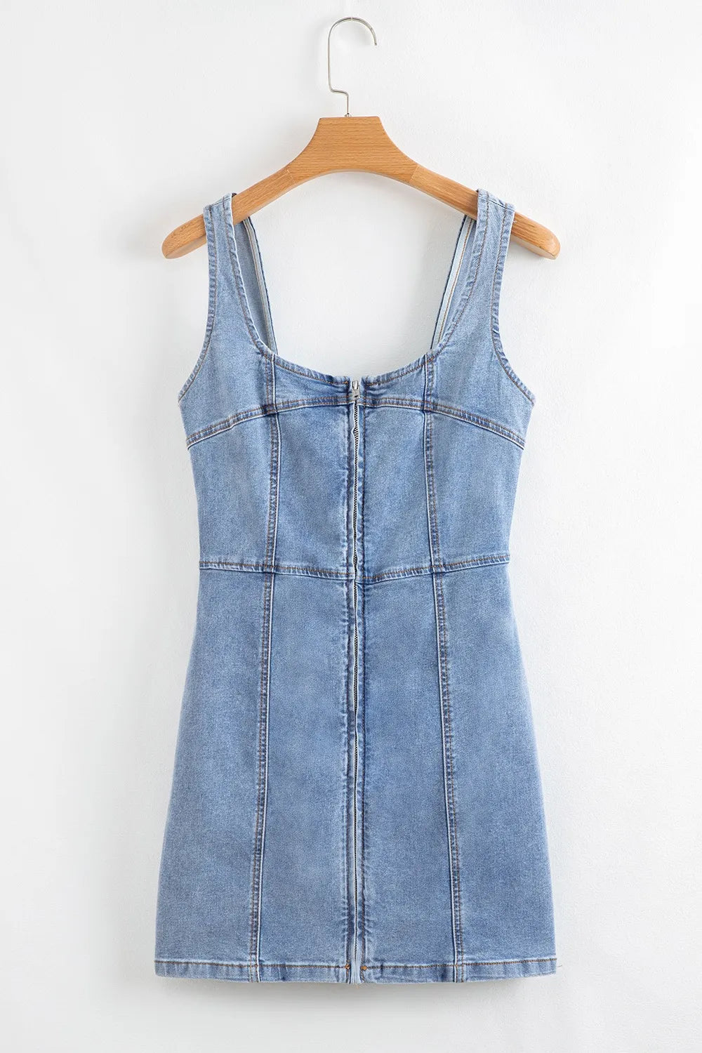 Square Neck Wide Strap Denim Dress Easy Apparels