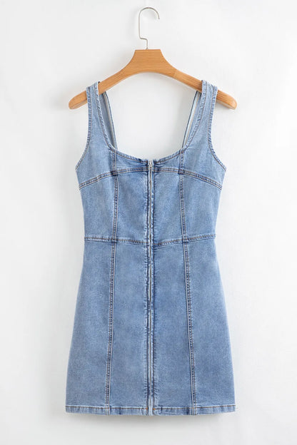 Square Neck Wide Strap Denim Dress Easy Apparels