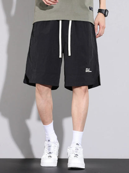 Men's Plus Size Drawstring Basketball Shorts with Side Pockets Black Easy Apparels