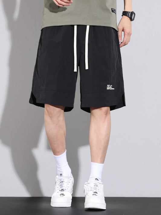 Men's Plus Size Drawstring Basketball Shorts with Side Pockets Black Easy Apparels