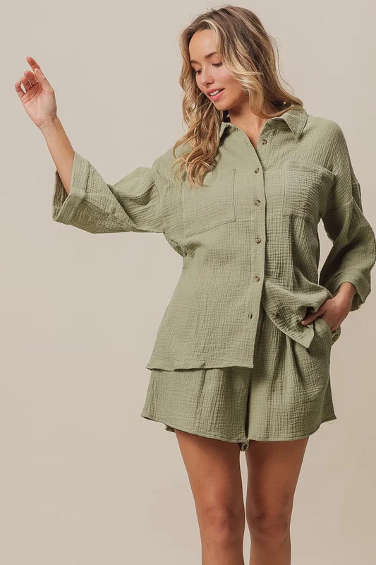 BiBi Crinkle Gauze Shirt and Short Set Easy Apparels