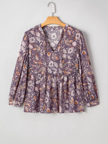 Trendsi Floral Print Tie Neck Blouse