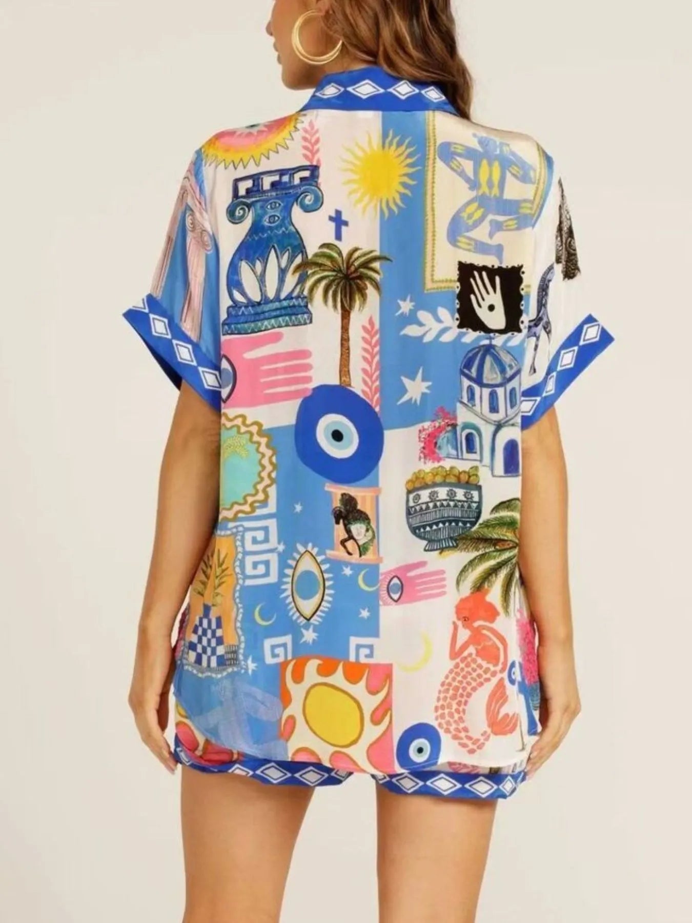 Tropical Print Button Up Shirt and Shorts Set Easy Apparels