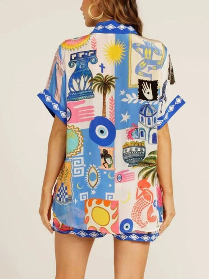 Tropical Print Button Up Shirt and Shorts Set Easy Apparels