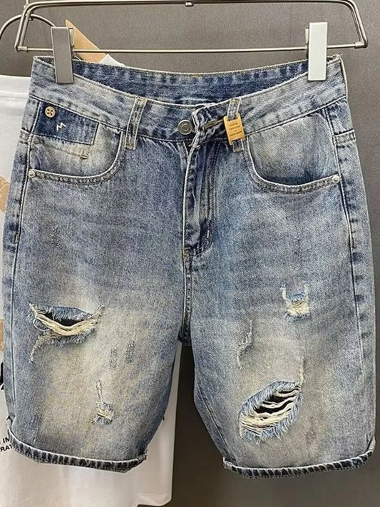 Men's Distressed Denim Shorts Light Blue Easy Apparels