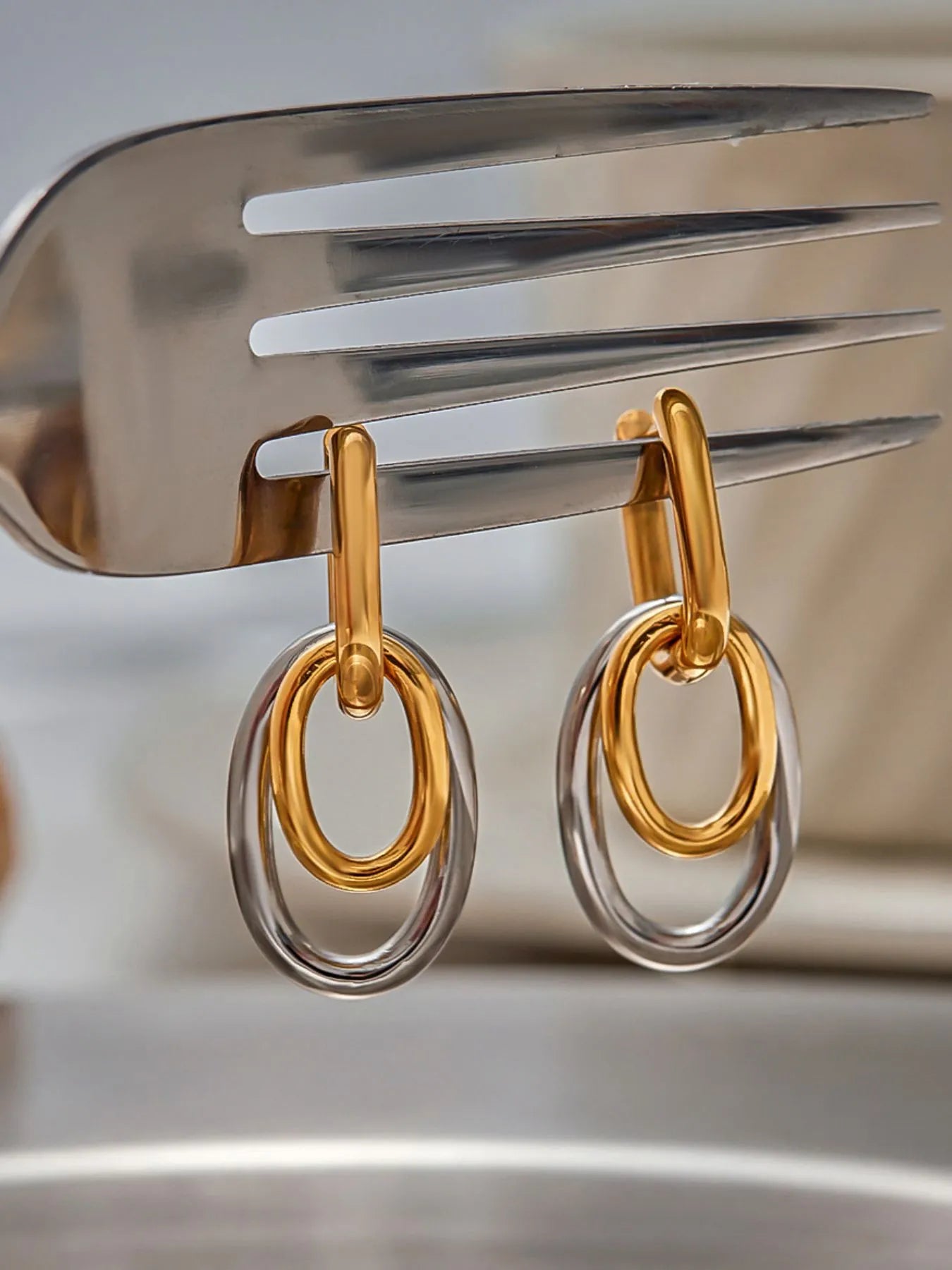 Stainless Steel Two-Tone Interlocked Hoop Earrings Easy Apparels