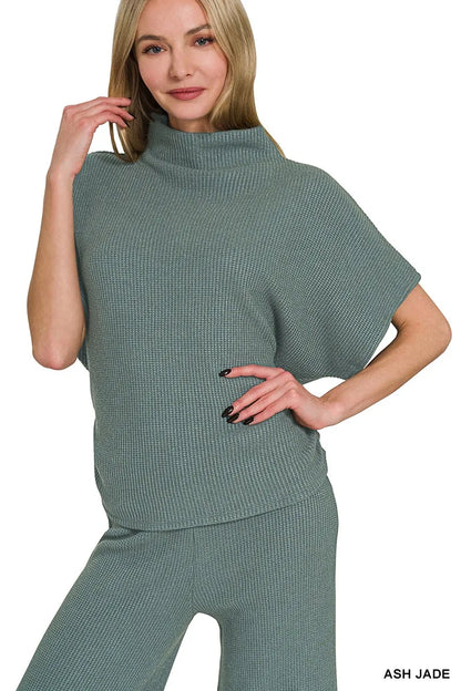 Zenana Mock Neck Top and Pants Sweater Set Easy Apparels