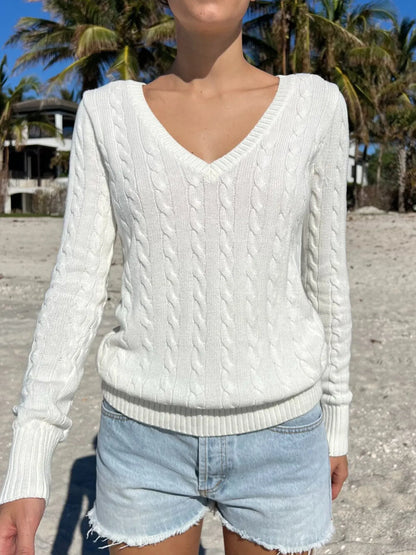 Trendsi Cable Knit V-Neck Sweater