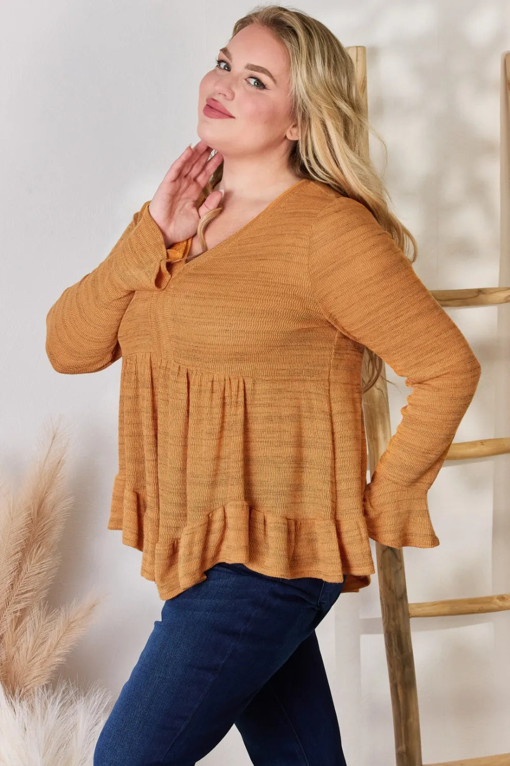Trendsi Hailey & Co Full Size V-Neck Flounce Sleeve Blouse