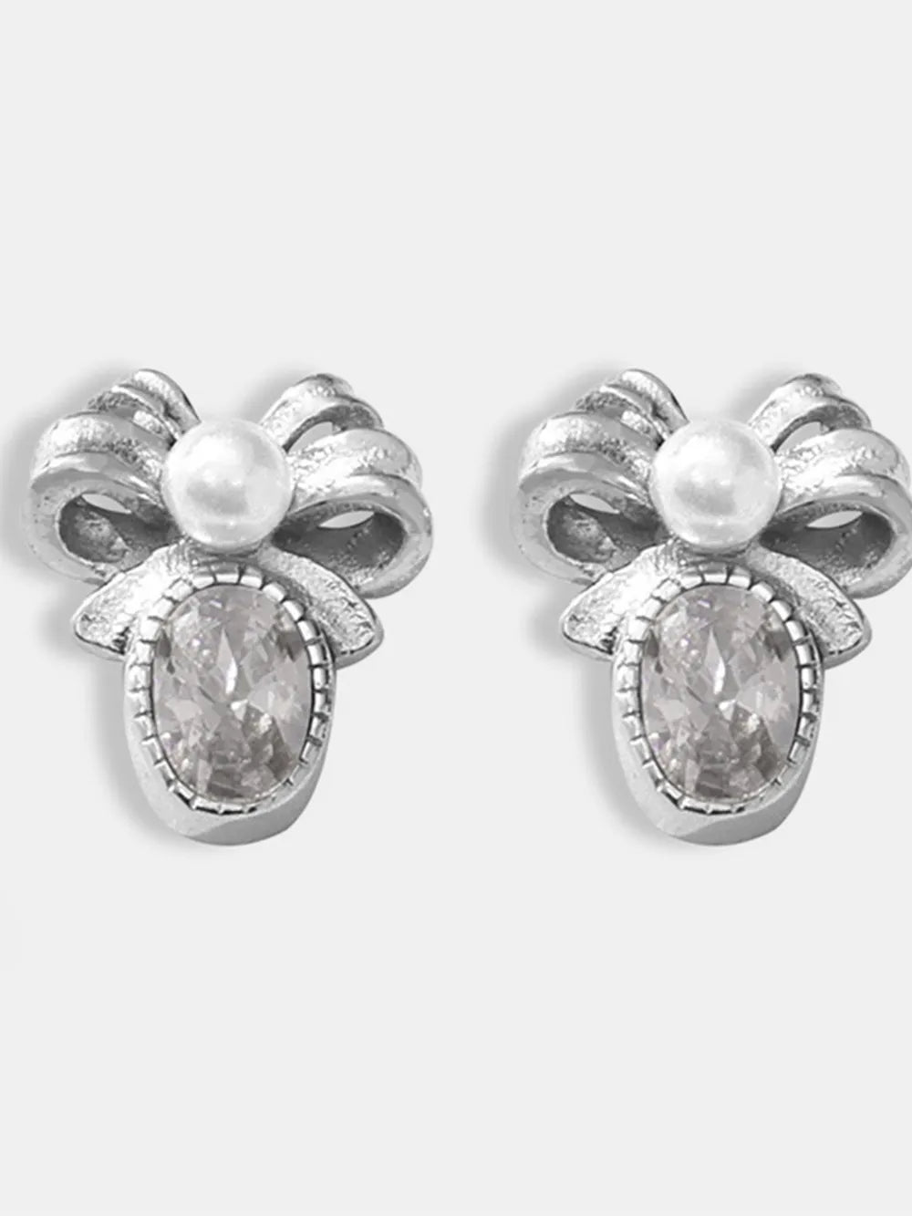Titanium Steel Bow Stud Earrings Silver One Size Easy Apparels