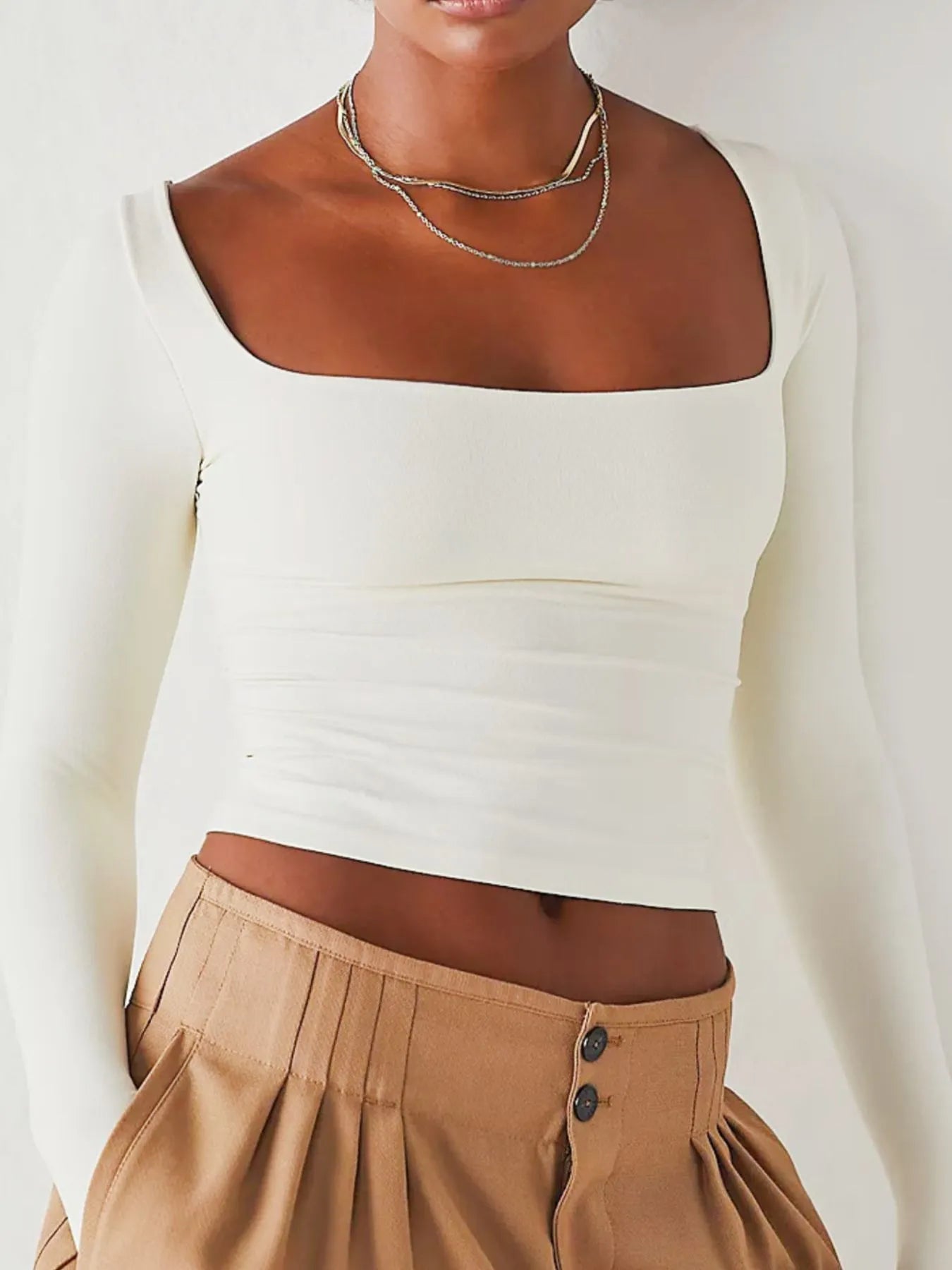 Trendsi Square Neck Fitted Long Sleeve T-Shirt