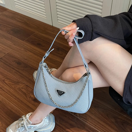 Chain Detail Shoulder Bag Blue onesize Easy Apparels
