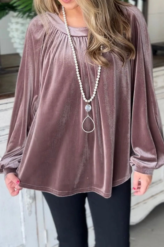 Trendsi Ruched Round Neck Raglan Sleeve Blouse Lilac