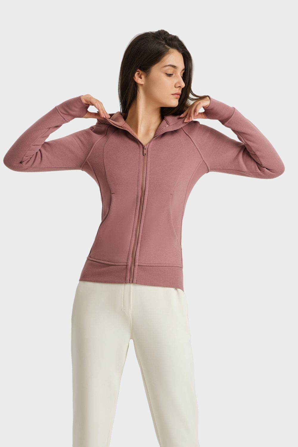 Millennia Zip Up Seam Detail Hooded Sports Jacket Dusty Pink Easy Apparels