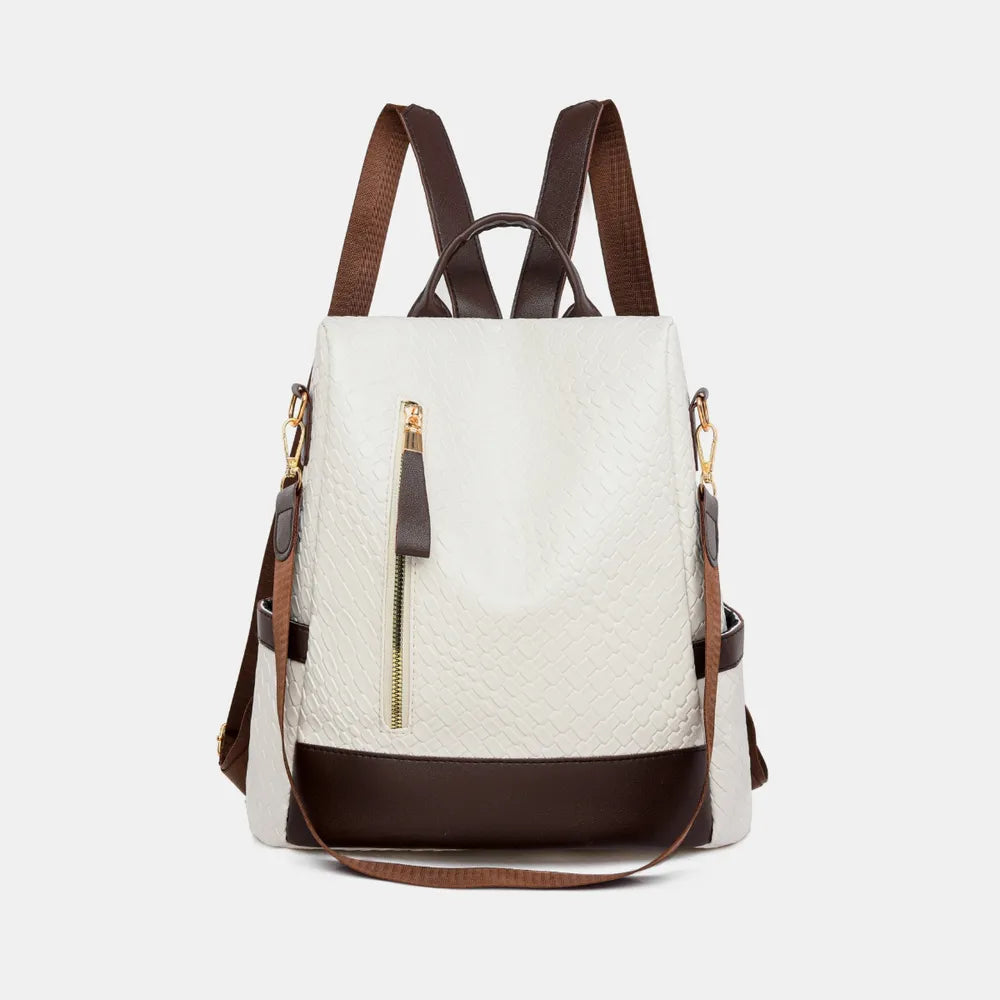 PU Leather Backpack Bag Ivory One Size Easy Apparels