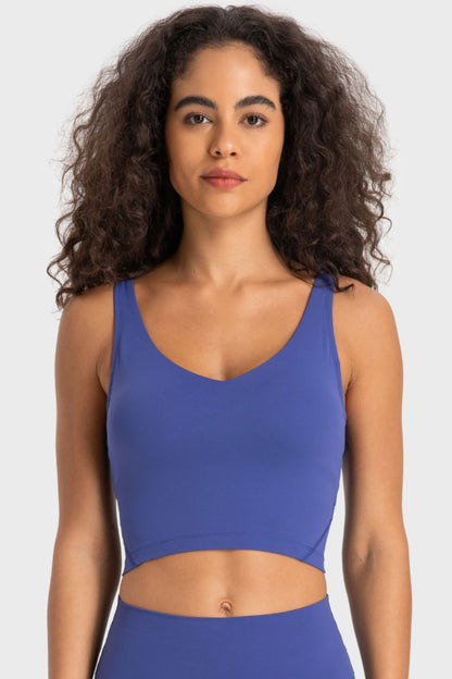 Millennia Deep V-Neck Crop Sports Bra Cobalt Blue Easy Apparels