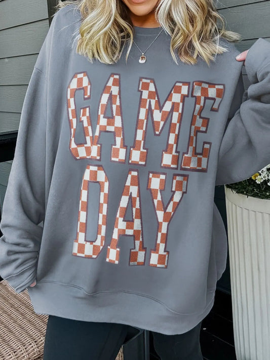 Trendsi Game Day Checkered Oversized Sweatshirt Gray