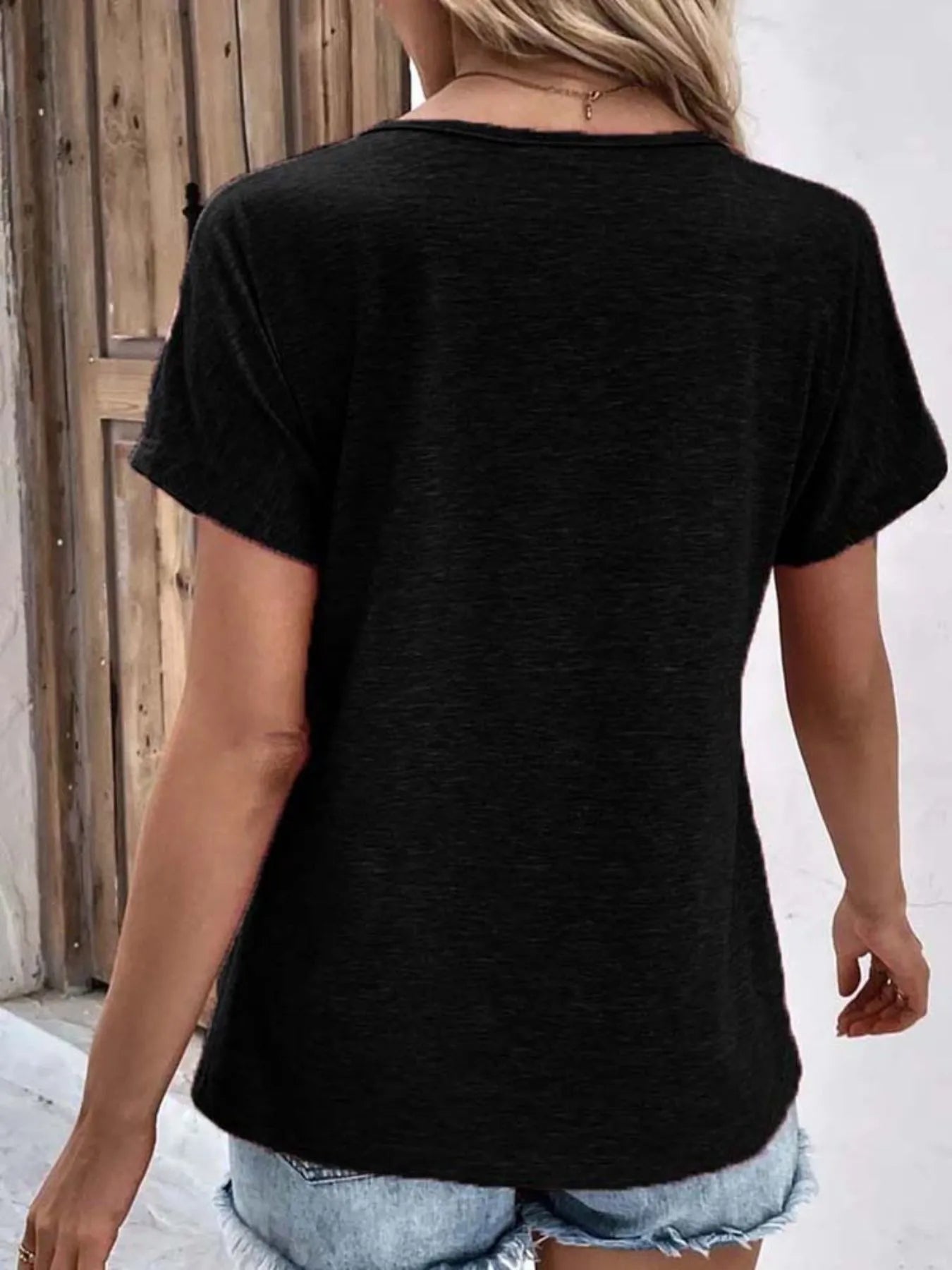 Trendsi Decor Button Short Sleeve T-Shirt