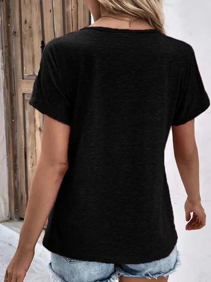 Trendsi Decor Button Short Sleeve T-Shirt
