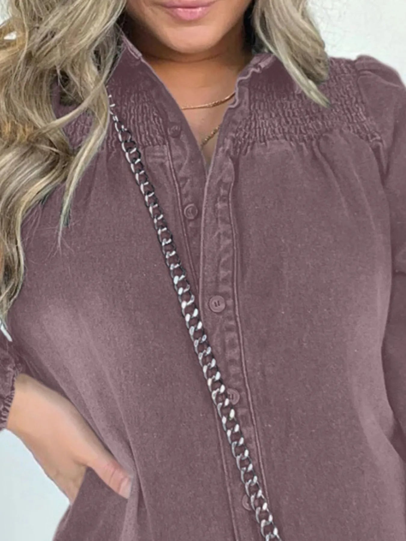 Full Size Button Front Long Sleeve Denim Dress Plus Size Easy Apparels