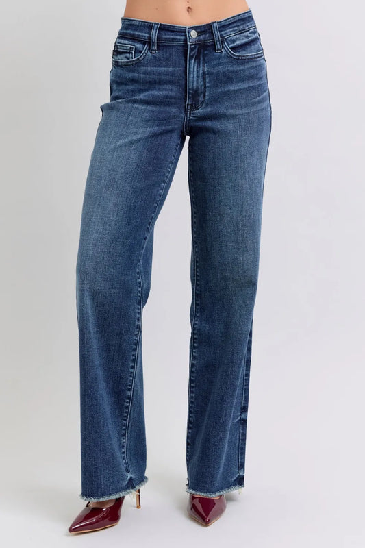 Judy Blue Full Size Raw Hem Mid Rise Jeans Dark Easy Apparels