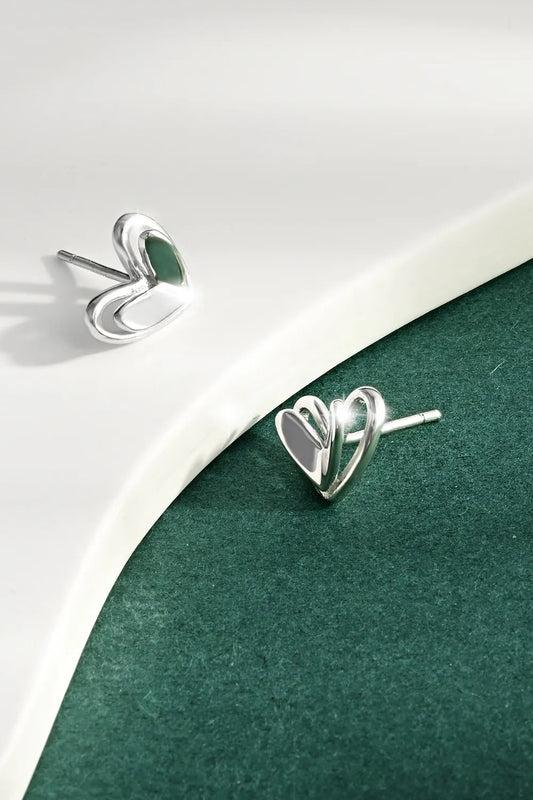 925 Sterling Silver Heart Stud Earrings Silver One Size Easy Apparels