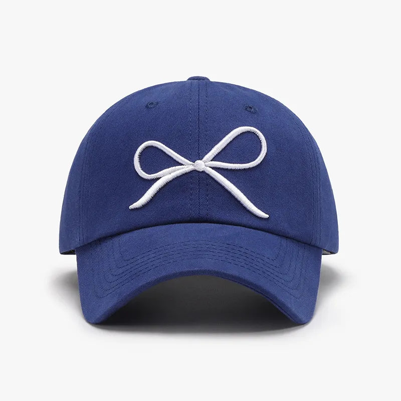 Bow Embroidered Cotton Baseball Cap Royal Blue One Size Easy Apparels