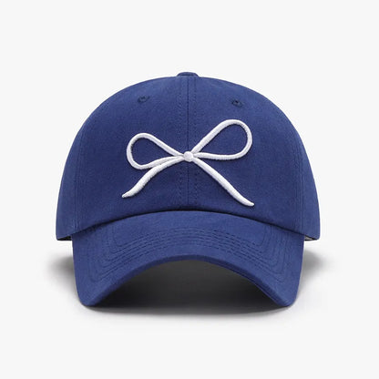 Bow Embroidered Cotton Baseball Cap Royal Blue One Size Easy Apparels