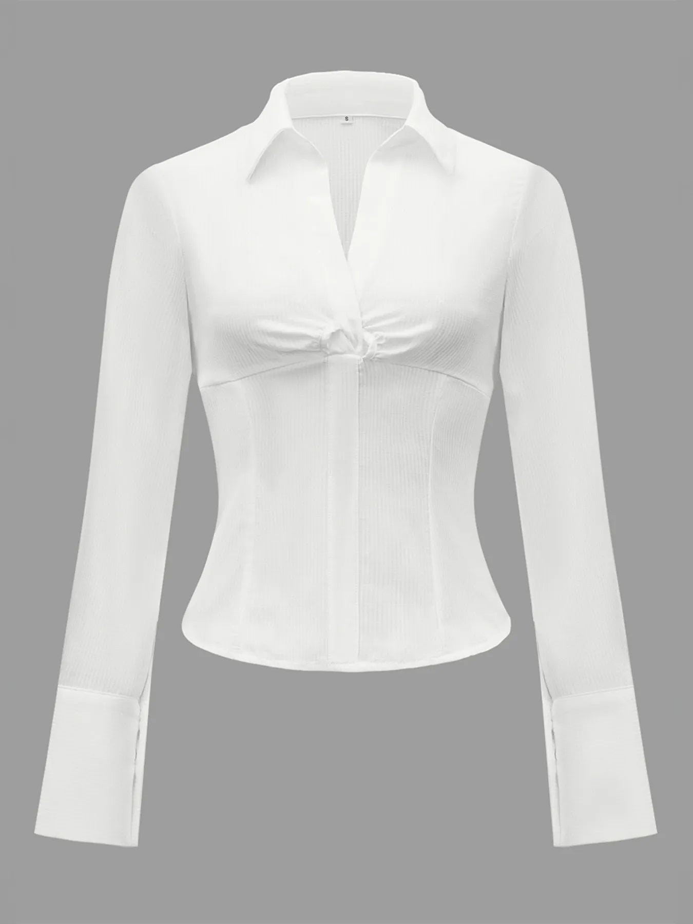 Trendsi Ruched Striped Collared Neck Long Sleeve Shirt
