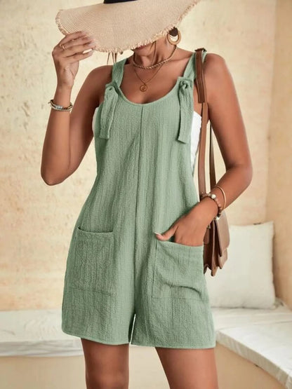 Full Size Knot Strap Romper with Pockets Plus Size Easy Apparels