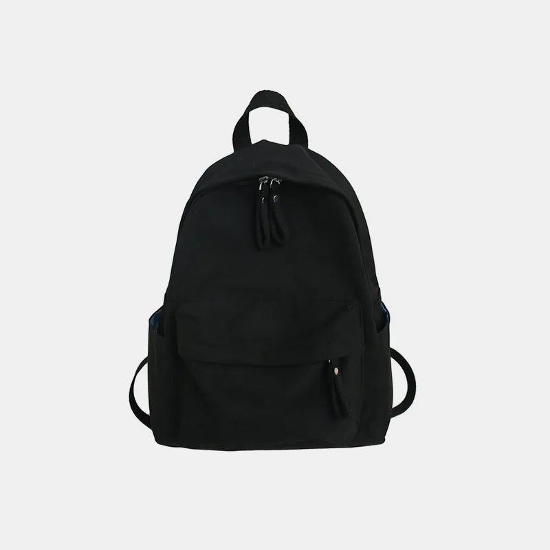 Zip Cotton Backpack Bag Black One Size Easy Apparels