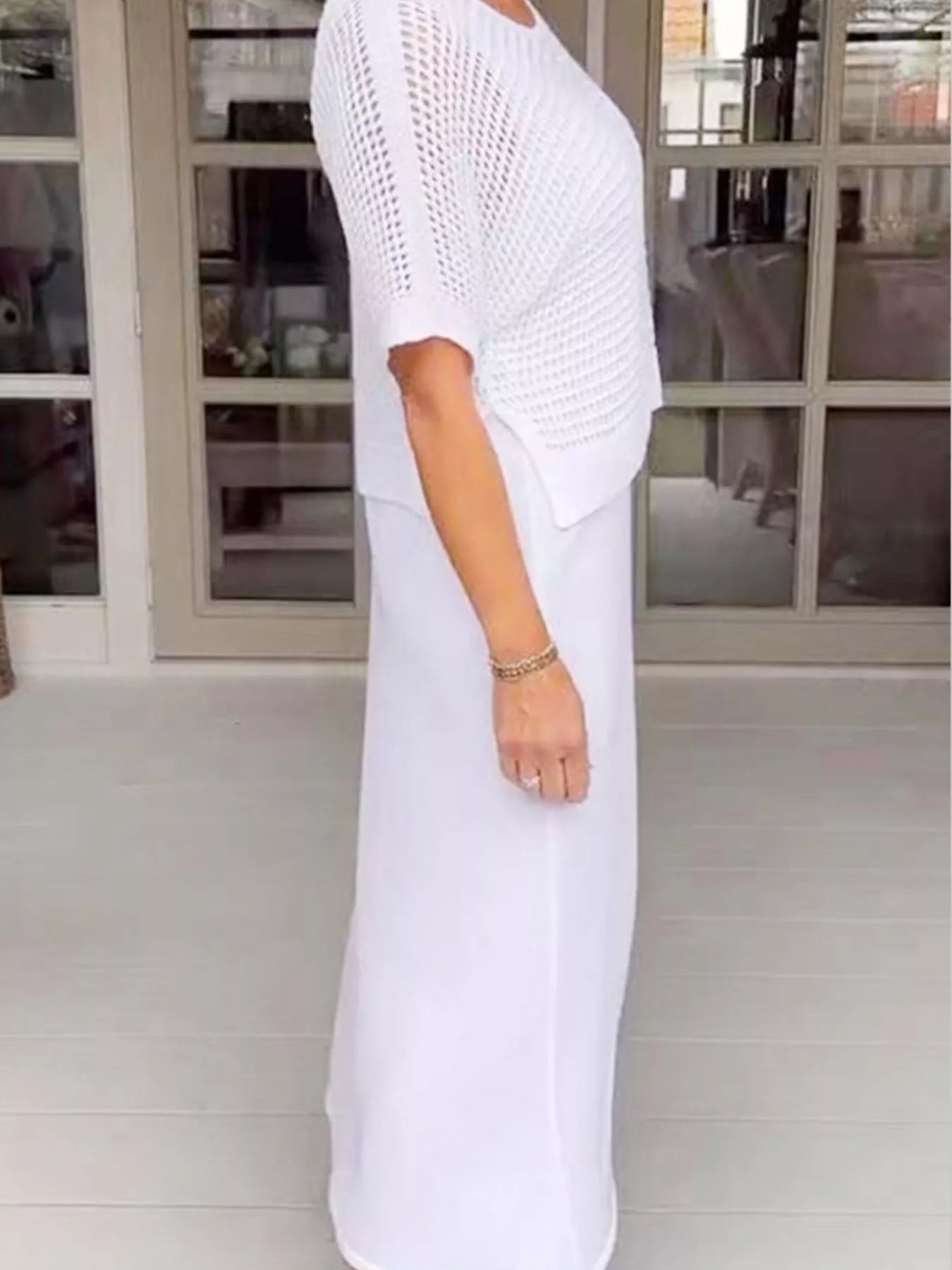 Full Size Openwork Knit Cover Up and Dress Set Plus Size Easy Apparels