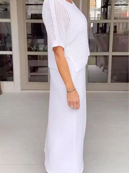 Full Size Openwork Knit Cover Up and Dress Set Plus Size Easy Apparels