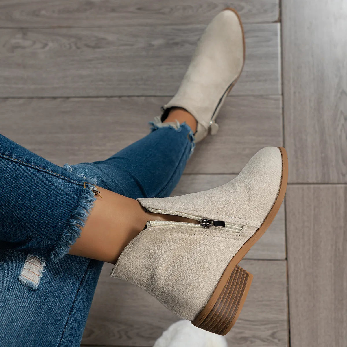 Side Zip Ankle Boots with Block Heel Easy Apparels