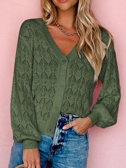 Openwork Button Up Cardigan Easy Apparels
