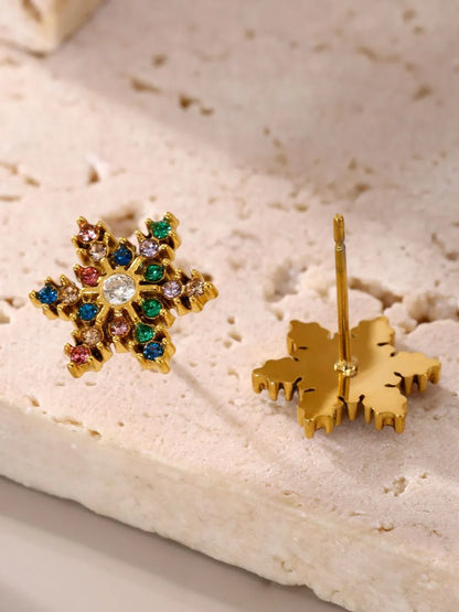 Stainless Steel Snowflake Stud Earrings Mixed color One Size Easy Apparels