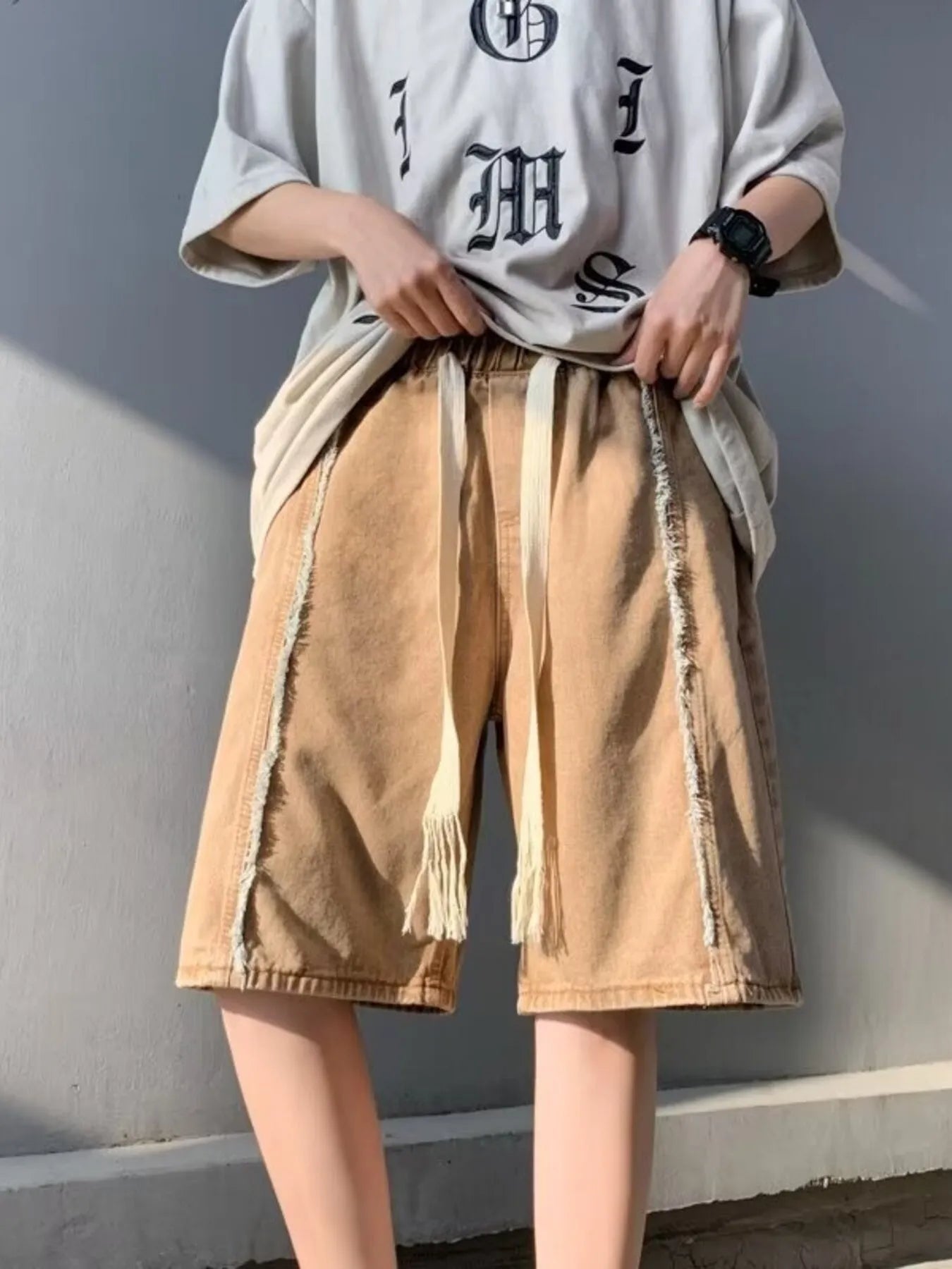 Men's Full Size Drawstring Denim Shorts with Pockets Plus Size Easy Apparels