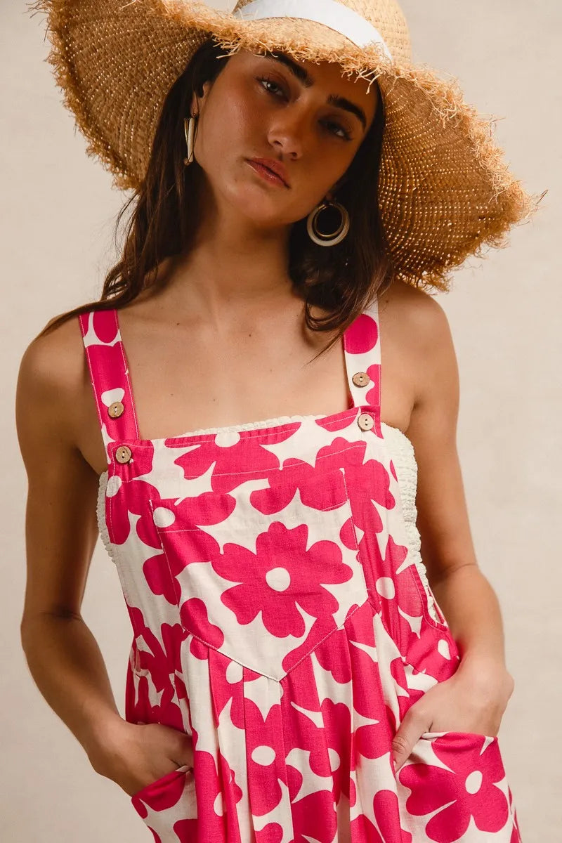BiBi Floral Prints Tuck Detail Short Overall With Pockets Easy Apparels