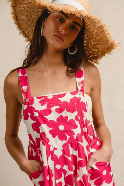 BiBi Floral Prints Tuck Detail Short Overall With Pockets Easy Apparels