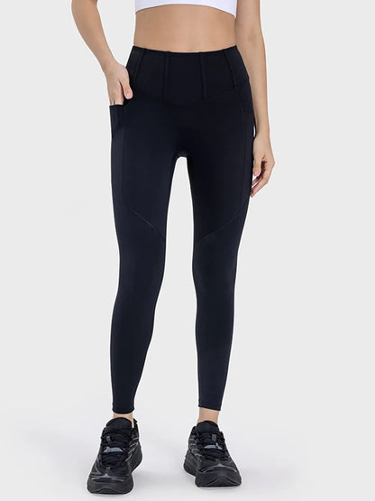 Millennia Pocketed High Waist Active Leggings Black Easy Apparels