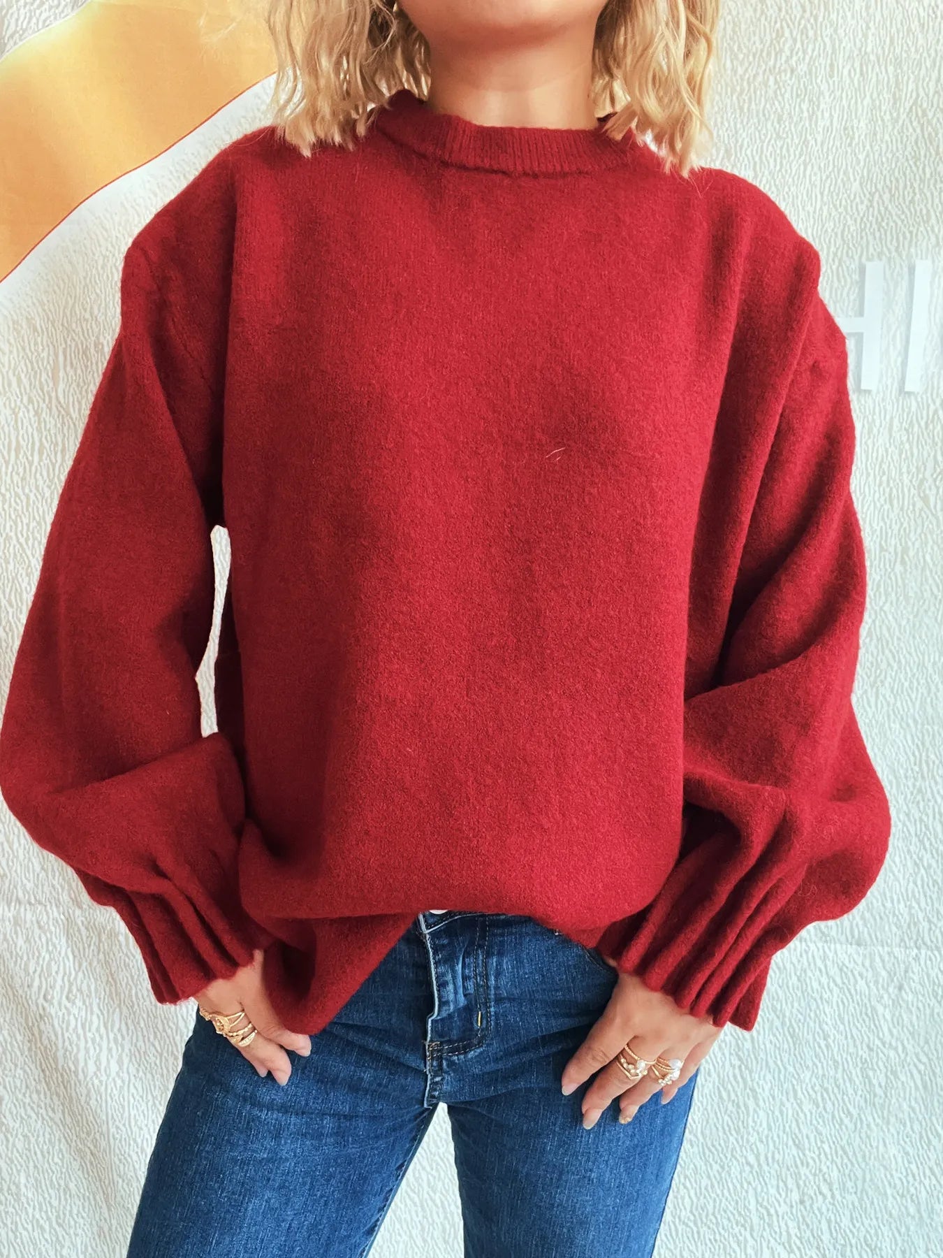 Trendsi Round Neck Dropped Shoulder Sweater