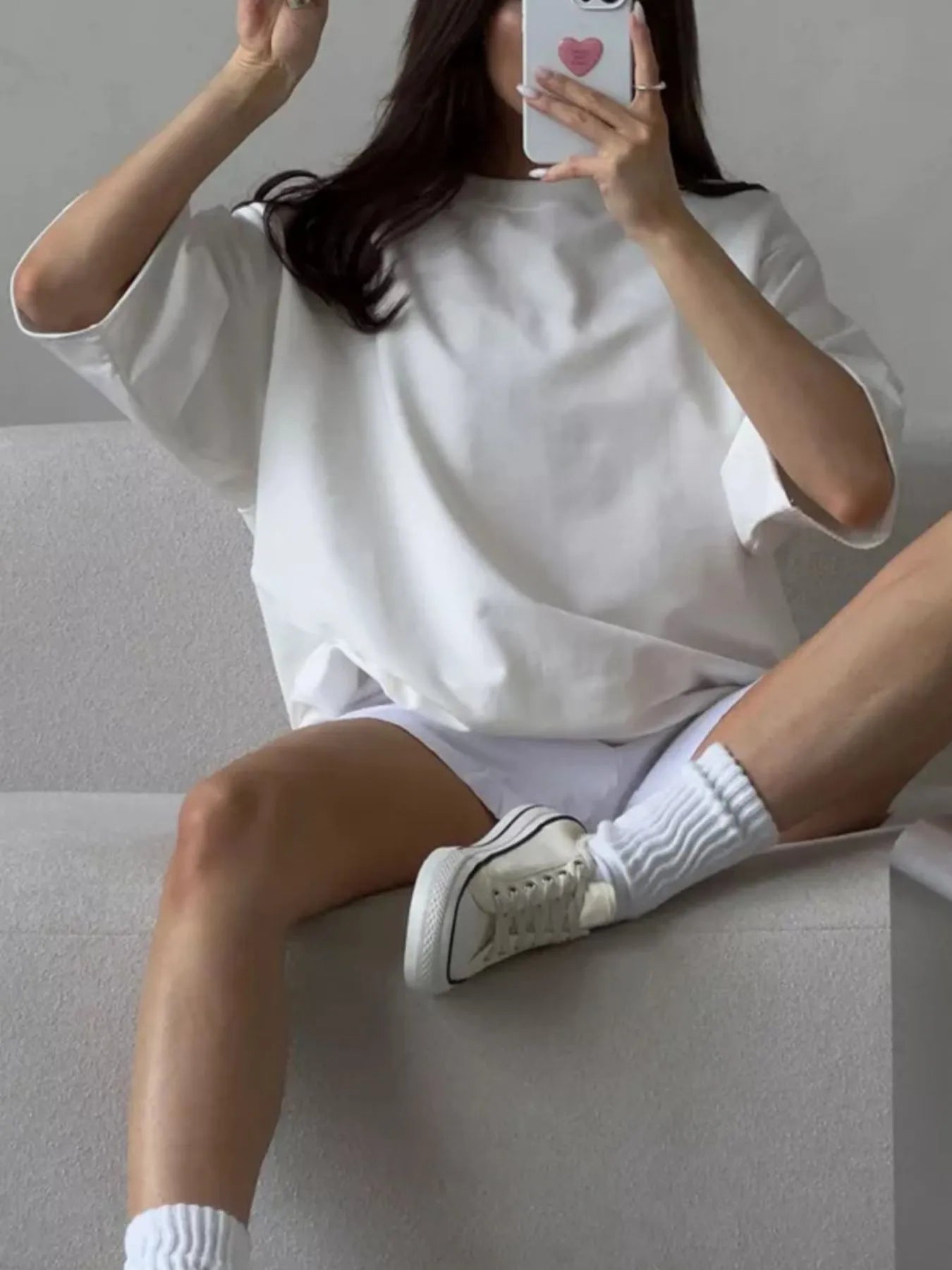 Trendsi Round Neck Half Sleeve Oversized T-Shirt