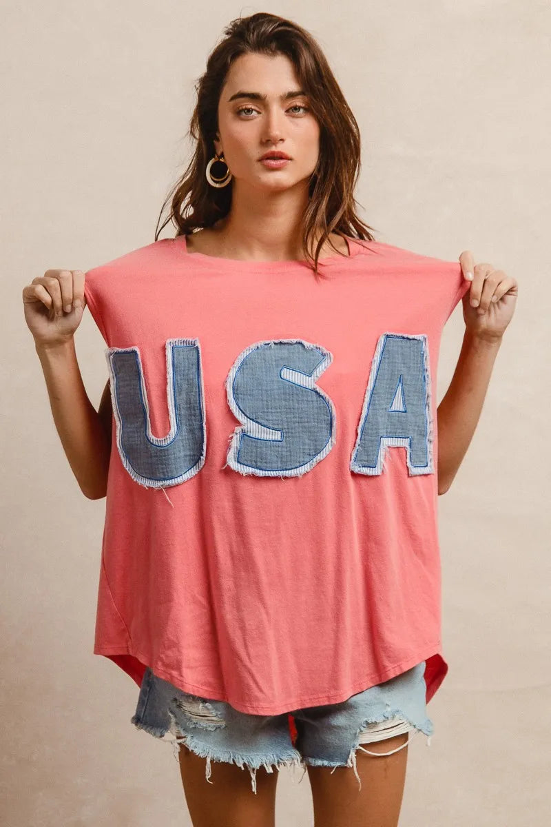 Trendsi BiBi Washed Jersey With Usa Patched Raw Cut Edge Detail